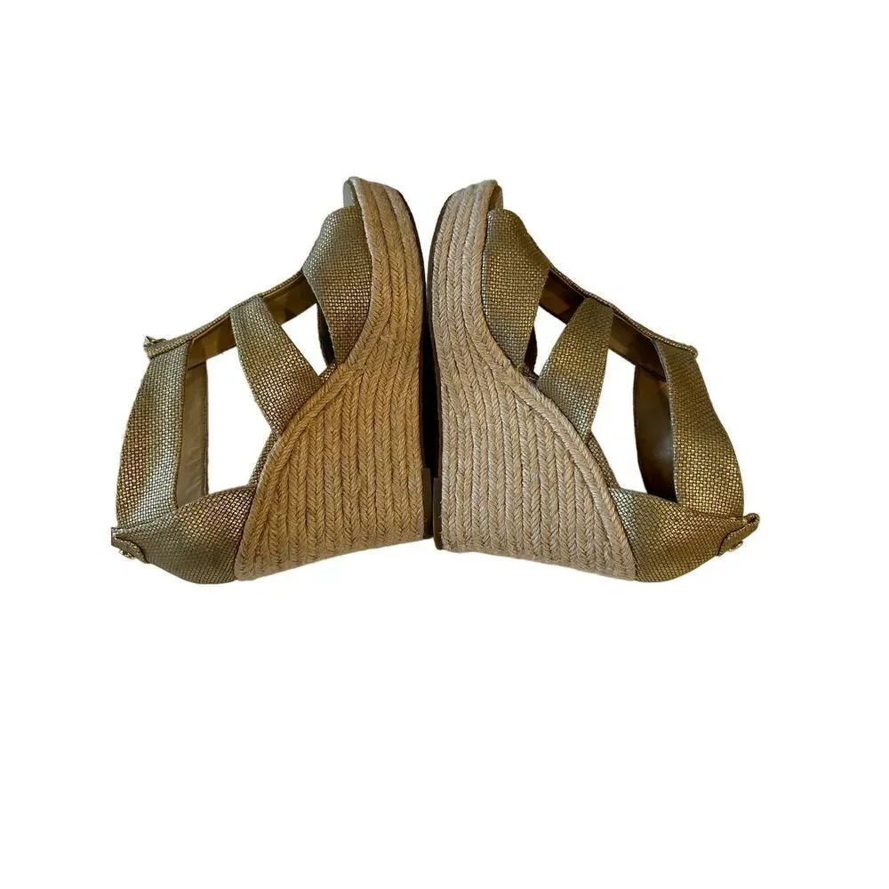 MICHAEL MICHAEL KORS Women's Damita Canvas Espadrille Wedge Gold Size 7.5